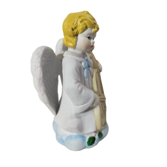 Vintage Ceramic Angel Figurine Playing Cello Music Chalkware Hand-Painted 4-inch - Picture 3 of 5